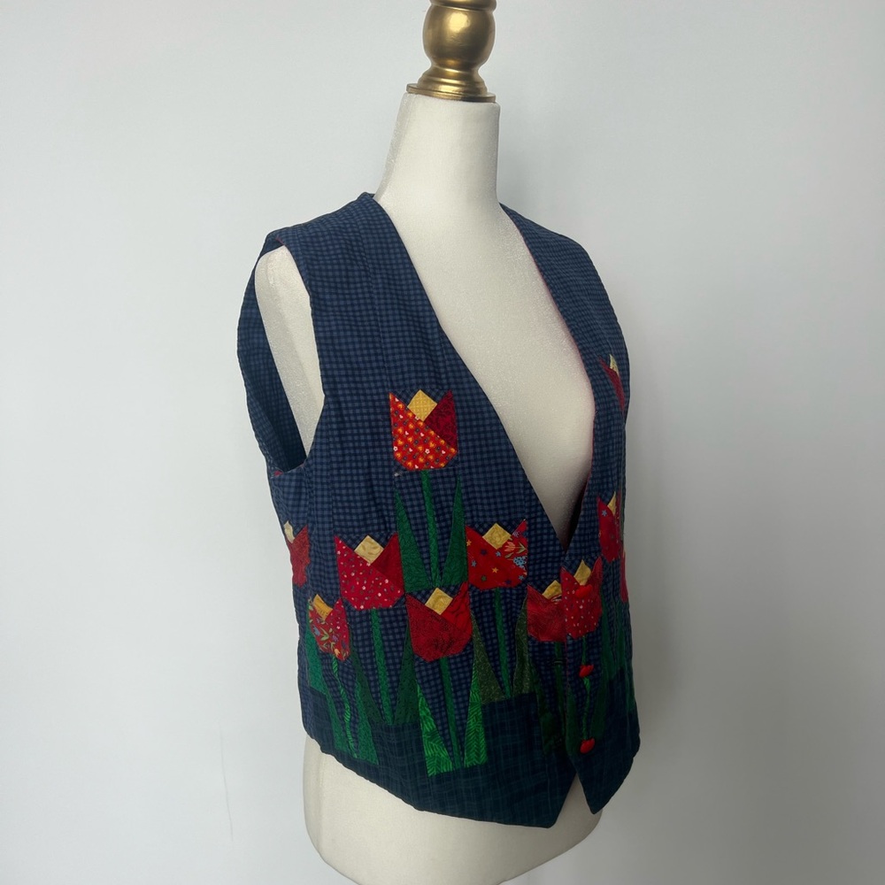 Quilted Spring tulips Women's Vest - Blue, Green and Red
